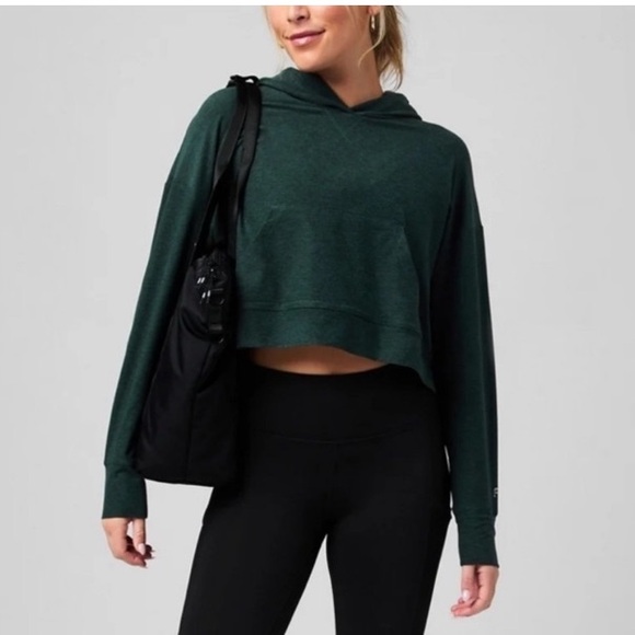 Fabletics Tops - Fabletics Women’s Cloud Jersey Cropped Hoodie Everpine Heather Green Size Large